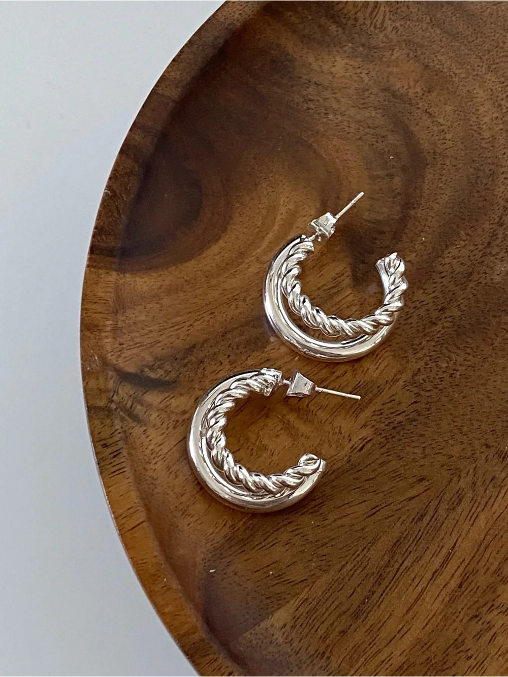 4/$15 Silver Double-Hoop Chain Accent Earrings